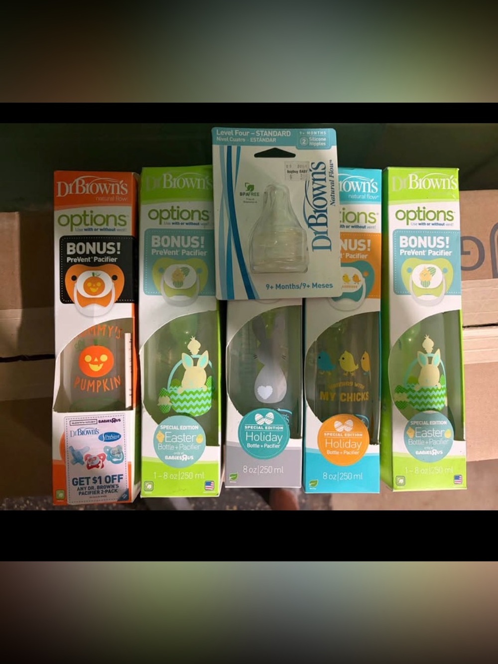 5 Dr. Brown Bottles & 1 Pack of Stage 4 Replacement Nipples